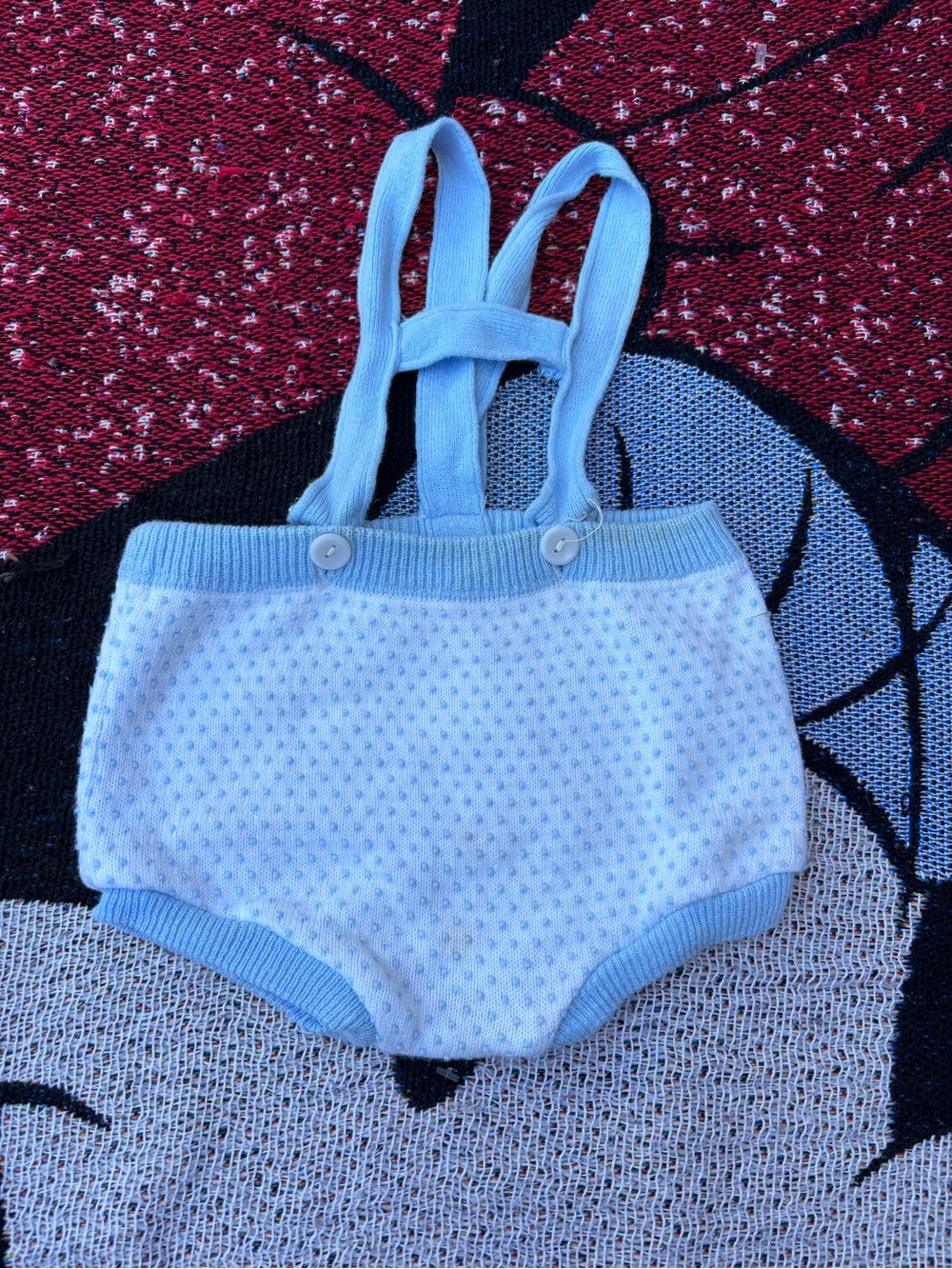 VINTAGE BLUE AND WHITE ONE PIECE BABY OUTFIT SIZE NEWBORN